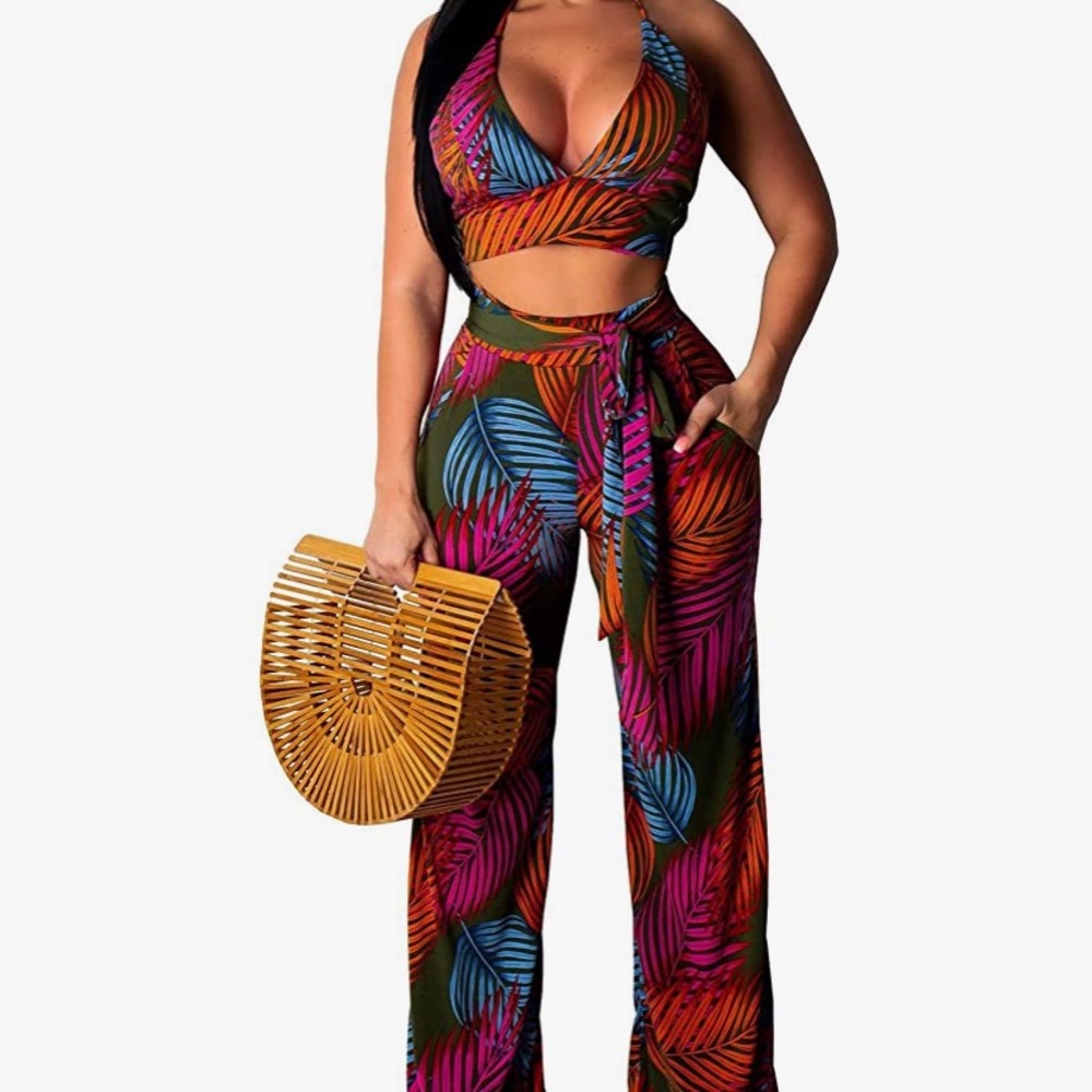 🌴 Two Piece Crop Top Palazzo Set